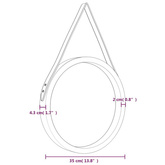 vidaXL Lustro ścienne na pasku, srebrne, Ø35 cm