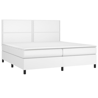 vidaXL Łóżko kontynentalne z materacem, białe, ekoskóra 200x200 cm