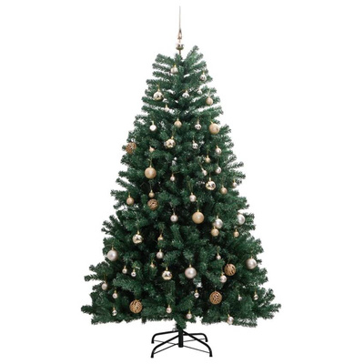 vidaXL Sztuczna choinka na zawiasach, 300 lampek LED i bombki, 240 cm
