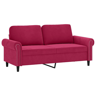 2-osobowa sofa z poduszkami, winna czerwień, 140 cm, aksamit