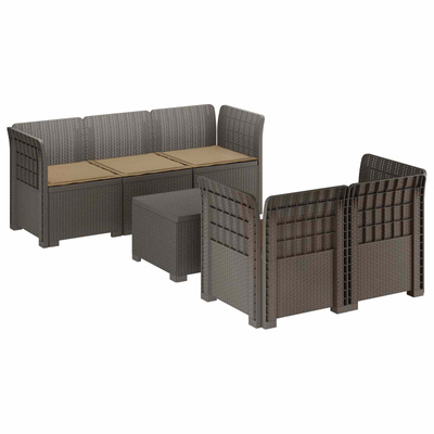 5-osobowa sofa ogrodowa z poduszkami w stylu rattanowym PP