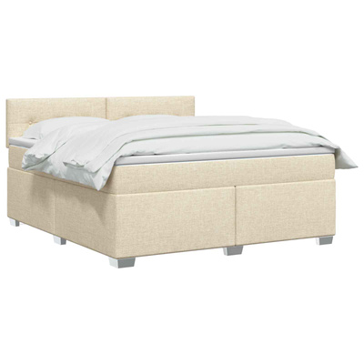 Łóżko Box Spring z materacem i LED kremowy 140 x 190 cm tkanina