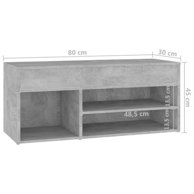 Ławka z miejscem na buty, szarość betonu, 80x30x45 cm