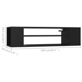 Wisząca szafka TV, czarna, 100x30x26,5 cm