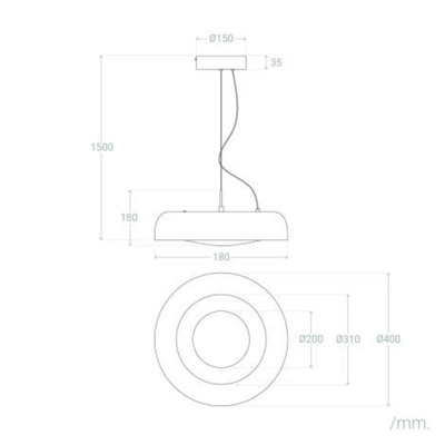 Lampa Wisząca Okrągła Czarna 20W ?40cm Abruzzo Portafortuna
