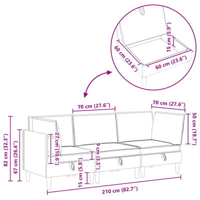 Modularny Zestaw Sofy z Przechowalnią 3 szt. Ciemnoszary