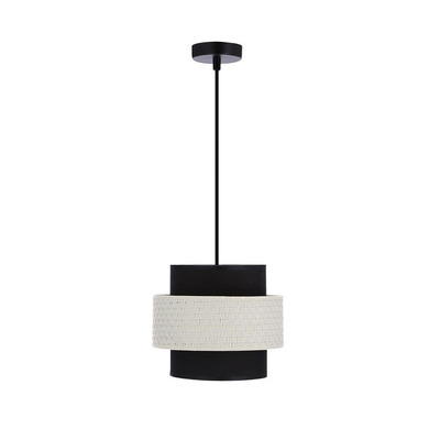Lampa wisząca z abażurem Benta nowoczesna czarna z kremowym rattanem nad stół