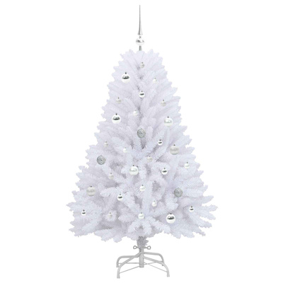 Sztuczna choinka z zawiasami z podstawą Biały 150 cm PVC i Stal