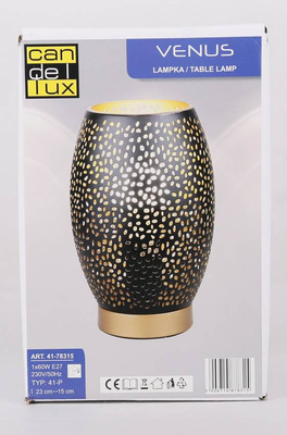 Lampa nocna stołowa ażurowa czarno-złota Venus 41-78315