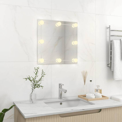 Lustro ścienne z lampkami LED, kwadratowe, szklane vidaXL