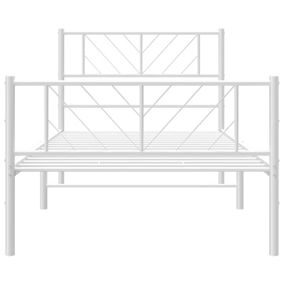 Metalowa rama łóżka z wezgłowiem i zanóżkiem, biała, 90x200 cm