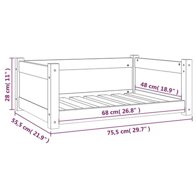 vidaXL Legowisko dla psa, szare, 75,5x55,5x28 cm, lite drewno sosnowe