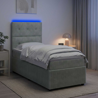 Łóżko z box spring LED z materacem jasnoszary 80 x 200 cm Welur