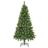 vidaXL Sztuczna choinka z lampkami i szyszkami, zielona, 150 cm