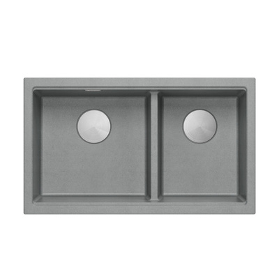 Zlewozmywak granitowy LOGAN 120 – dwukomorowy, wpuszczany, silver stone/elementy stalowe, Quadron