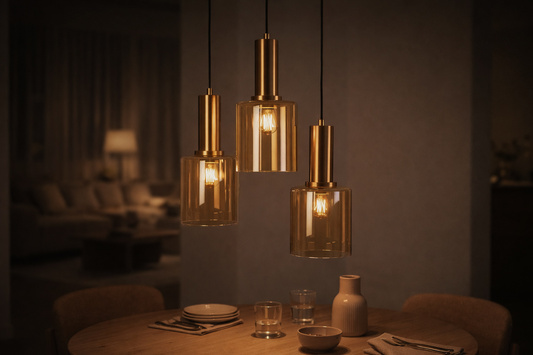 Lampa wisząca nad okrągły stół, bursztynowe klosze K-5878 z serii AIGO