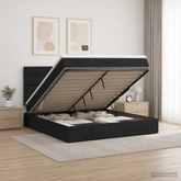 Łóżko z pojemnikiem i materacem LED Czarny 140 x 190 cm tkanina