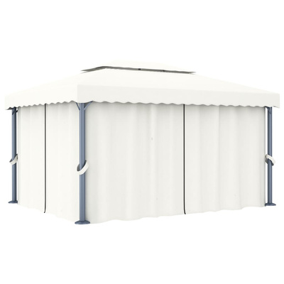 vidaXL Altana ogrodowa z zasłonami, 4 x 3 m, kremowa, aluminium