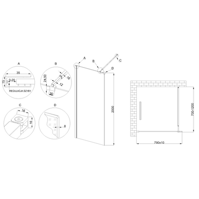 Kabina walk-in ii 80x200cm transp 8mm shiny-glass chrom AK-32-182-S Invena
