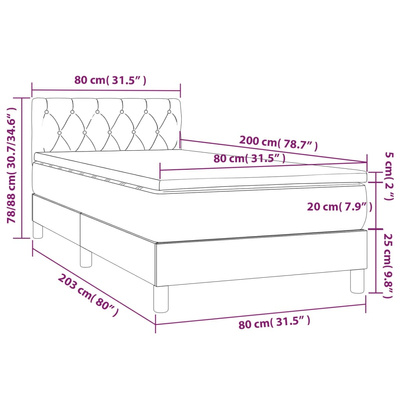 vidaXL Łóżko kontynentalne z materacem, czarne, aksamit 80x200 cm model standard