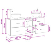 Zestaw Szafek Łazienkowych 3 szt. Czarny dąb 129 x 35 x 80 cm