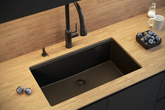 LOGAN 110 GraniteQ zlewozmywak pure carbon 76x44x23,5 cm 1-komorowy podwieszany z syfonem manualnym miedziany