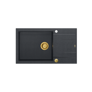 EVAN 136 XL GraniteQ zlewozmywak z syfonem Push to Open 1-komorowy z/o (860x500x210; kom. 420x490) black diamond / elementy złote