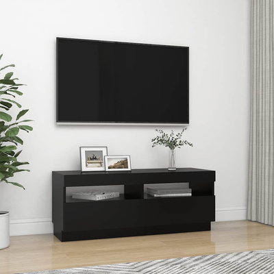 Szafka pod TV z oświetleniem LED, czarna, 100x35x40 cm
