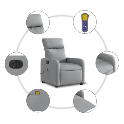 vidaXL Rozkładany fotel masujący, elektryczny, jasnoszary, tkanina