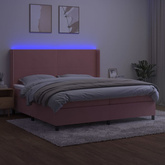 vidaXL Łóżko kontynentalne z materacem i LED, różowy aksamit 200x200cm model standard