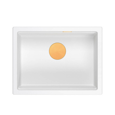 LOGAN 100 GraniteQ zlewozmywak snow white 59,5x45,1x21,5 cm 1-komorowy podwieszany z syfonem manualnym miedziany