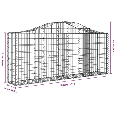 Kosze gabionowe, 30 szt, 200x30x80/100 cm, galwanizowane żelazo