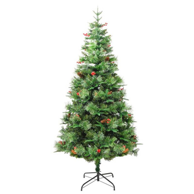 vidaXL Sztuczna choinka z lampkami i szyszkami, zielona 195 cm, PVC/PE