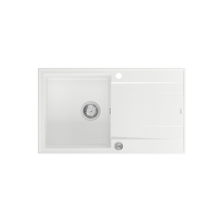 EVAN 111 GraniteQ zlewozmywak z syfonem Push 2 Open 1-komorowy z/o (860x500x210) snow white / elementy stalowe