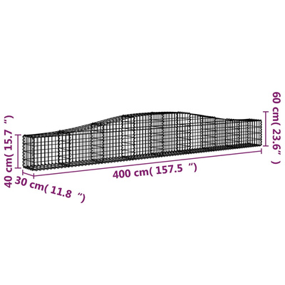 Kosze gabionowe, 20 szt, 400x30x40/60 cm, galwanizowane żelazo