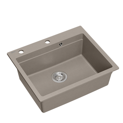 Quadron | KURT 110 | kuchenny zlewozmywak granitowy SOFT TAUPE | wymiary: 59,5 x 50 x 21,5 cm | akcesoria: syfon, dozownik, deska, Qmata, wkładka ociekowa | 1-komorowy wpuszczany | podbudowa szafki: od 60 cm