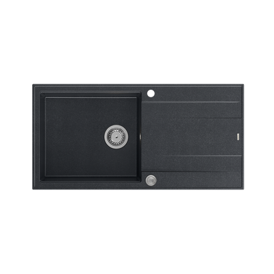 EVAN 146 XL GraniteQ zlewozmywak z syfonem Push 2 Open 1-komorowy z/o (1000x500x210; kom. 420x480) black diamond / elementy stalowe