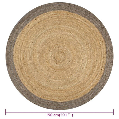 vidaXL Ręcznie wykonany dywanik, juta, szara krawędź, 150 cm