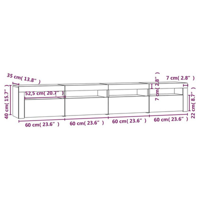 vidaXL Szafka pod TV z oświetleniem LED, szarość betonu, 240x35x40 cm
