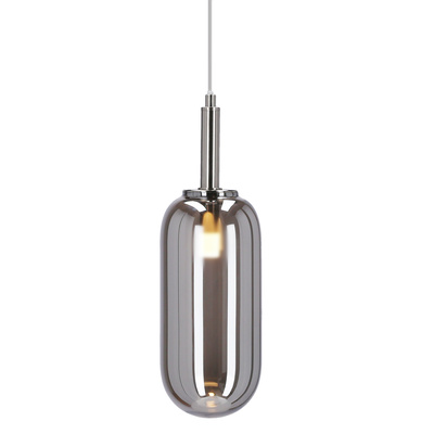 Lampa wisząca FIUGGI srebrna - ze szklanym z podłużnym kloszem – nowoczesna lampa LED nad stół