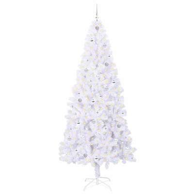Sztuczna choinka z 300 diodami LED Biały 240 cm PVC i stal