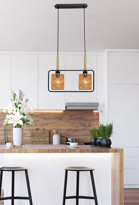 Lampa wisząca z abażurem Crown czarna beżowy abażur podwójna do jadalni