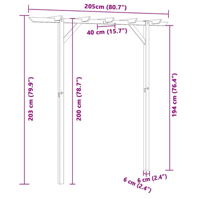 Pergola ogrodowa, 205 x 40 x 203 cm, drewno