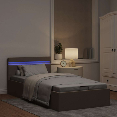 vidaXL Rama łóżka z podnośnikiem i LED, taupe, tkanina, 90 x 200 cm
