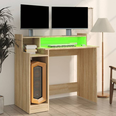 vidaXL Biurko z podświetleniem LED, dąb sonoma, 97x45x90 cm