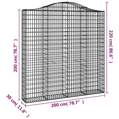 Kosze gabionowe, 4 szt, 200x30x200/220 cm, galwanizowane żelazo