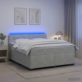 Łóżko Box Spring z materacem i LED jasnoszary 140 x 200 cm