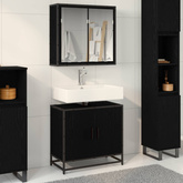 Zestaw mebli łazienkowych 2 szt. Czarny Dąb Drewno inżynieryjne