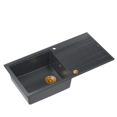 EVAN 146 XL GraniteQ zlewozmywak z syfonem Push 2 Open 1-komorowy z/o (1000x500x210; kom. 420x480) black diamond / elementy miedziane