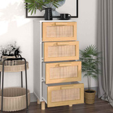 Szafka, biała, 40x30x90 cm, lita sosna i naturalny rattan